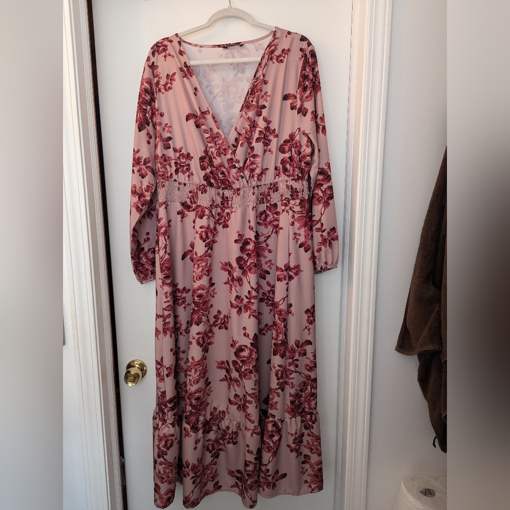 BloomChic Long Sleeve Floral Dress - Pink and Red